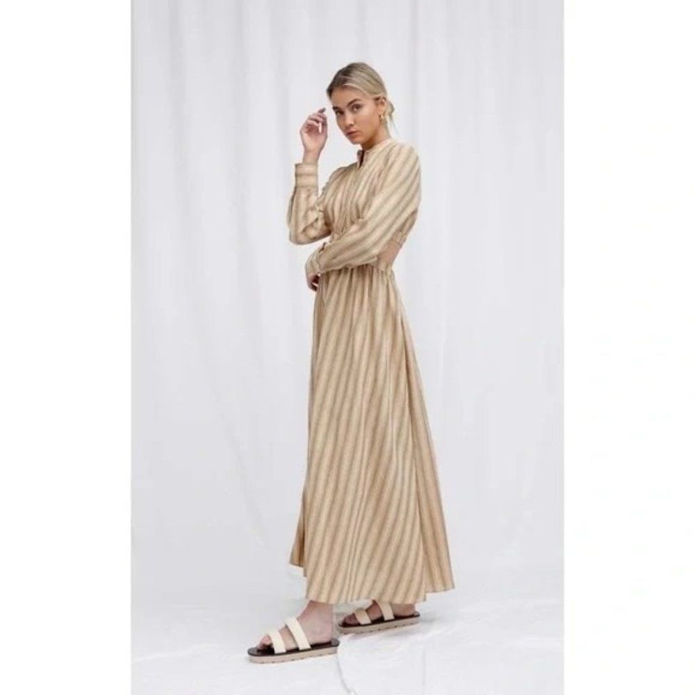 Anthropologie Tan Striped Maxi Dress - Picture 3 of 14